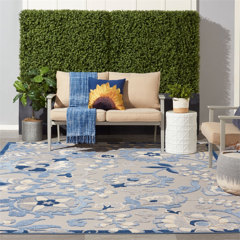 Pemberly Row 10' x 13' Blue Gray Fabric Farmhouse Area Rug (10' x 13')