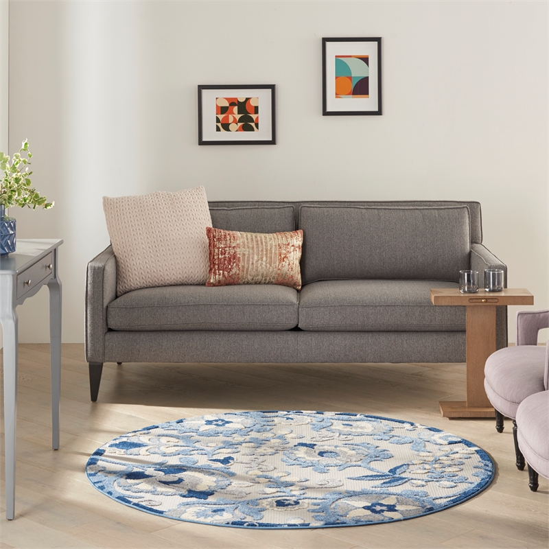 Pemberly Row 5' x Round Blue Gray Fabric Farmhouse Area Rug (5' Round)