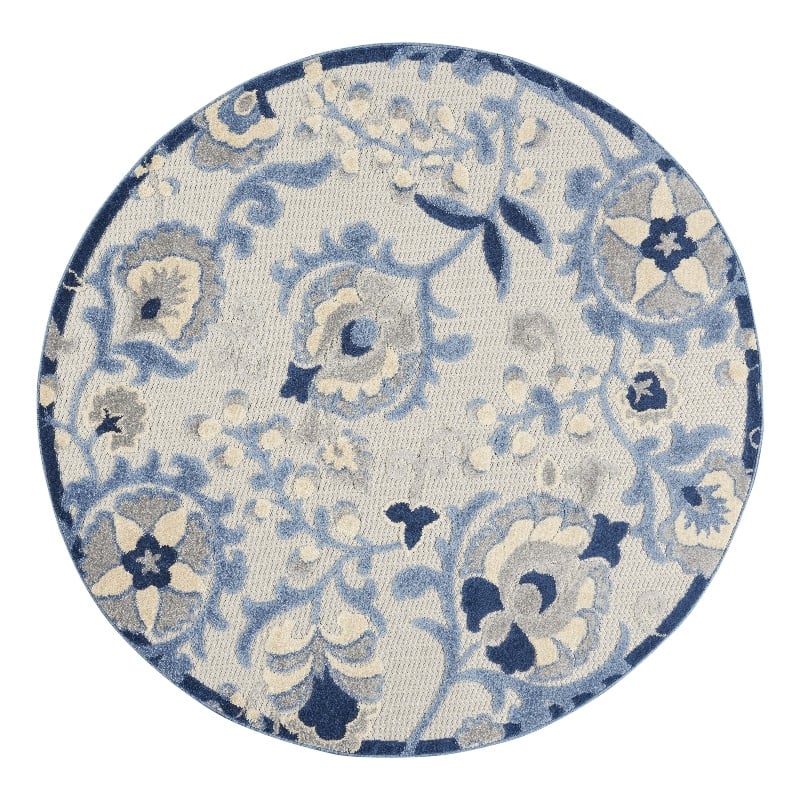 Pemberly Row 5' x Round Blue Gray Fabric Farmhouse Area Rug (5' Round)
