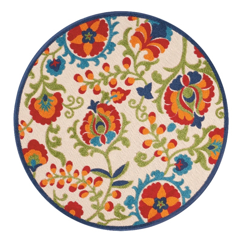 Pemberly Row 5' x Round Multicolor Fabric Farmhouse Area Rug (5' Round)