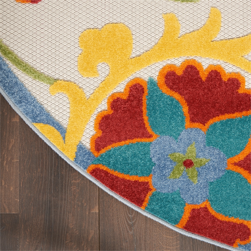 Pemberly Row 8' x Round Ivory Multicolor Fabric Farmhouse Area Rug (8' Round)