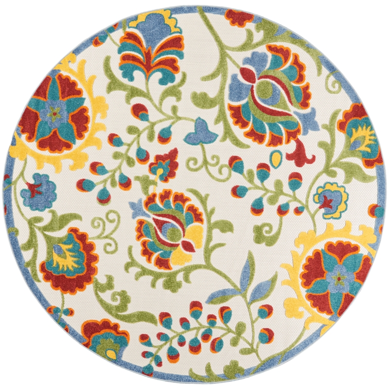 Pemberly Row 8' x Round Ivory Multicolor Fabric Farmhouse Area Rug (8' Round)