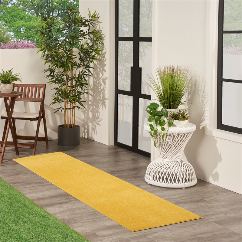 Pemberly Row Contemporary 2' x 6' Yellow Outdoor Indoor/Outdoor Rug