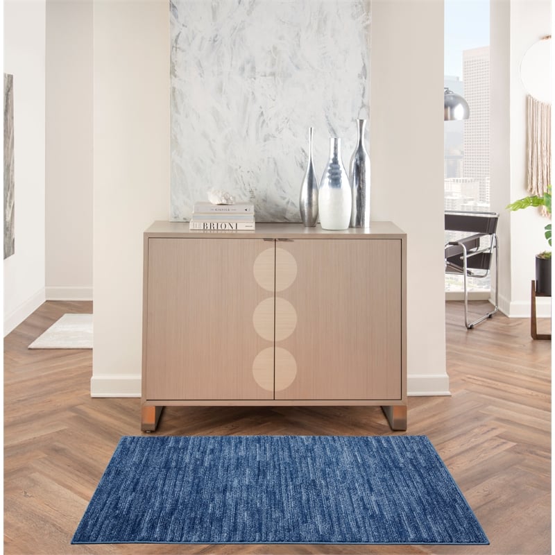 Pemberly Row Contemporary 3' x 5' Navy Blue Outdoor Indoor/Outdoor Rug