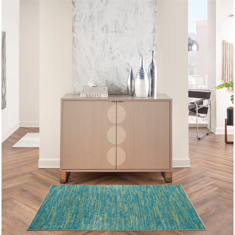 Pemberly Row Contemporary 3' x 5' Blue Green Outdoor Indoor/Outdoor Rug