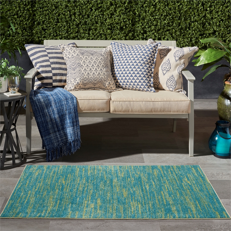 Pemberly Row Contemporary 3' x 5' Blue Green Outdoor Indoor/Outdoor Rug