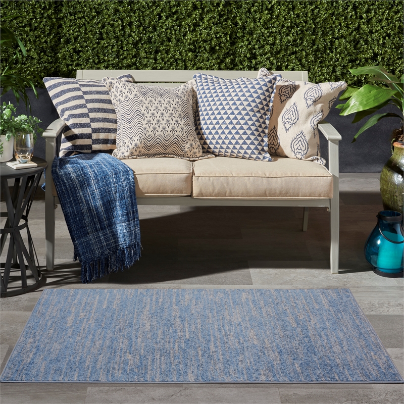 Pemberly Row Contemporary 3' x 5' Blue/Grey Outdoor Indoor/Outdoor Rug