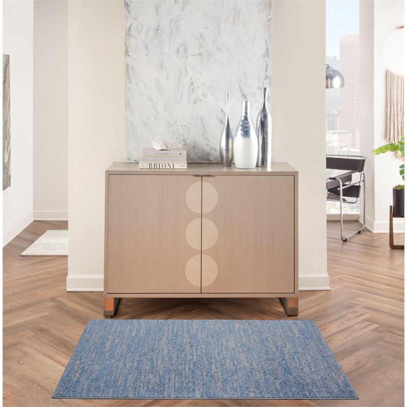 Pemberly Row Contemporary 3' x 5' Blue/Grey Outdoor Indoor/Outdoor Rug