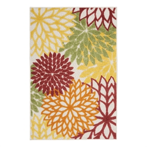Pemberly Row 3' x 5' Red Multicolored Fabric Tropical Area Rug (3' x 5')