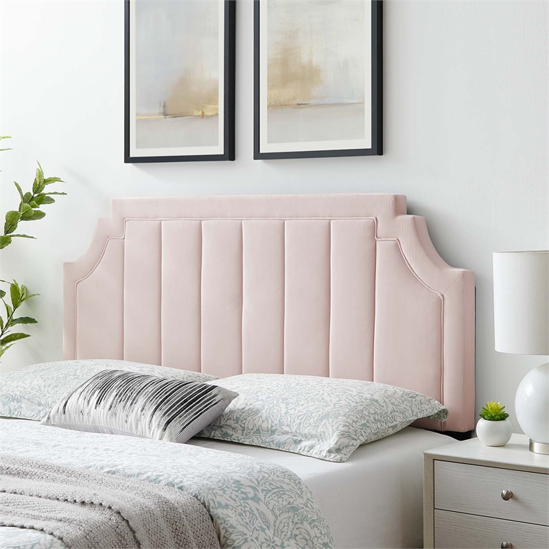 Pemberly Row Channel Tufted Performance Velvet Twin Headboard in Pink