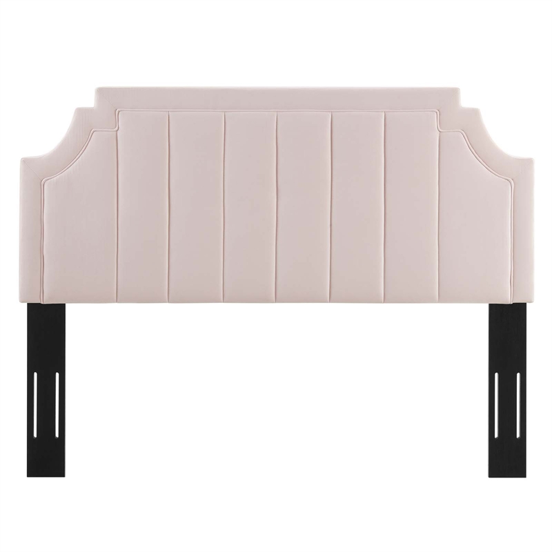 Pemberly Row Channel Tufted Performance Velvet Twin Headboard in Pink
