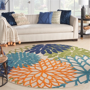 Pemberly Row 10' x Round Multicolor Fabric Tropical Area Rug (10' Round)