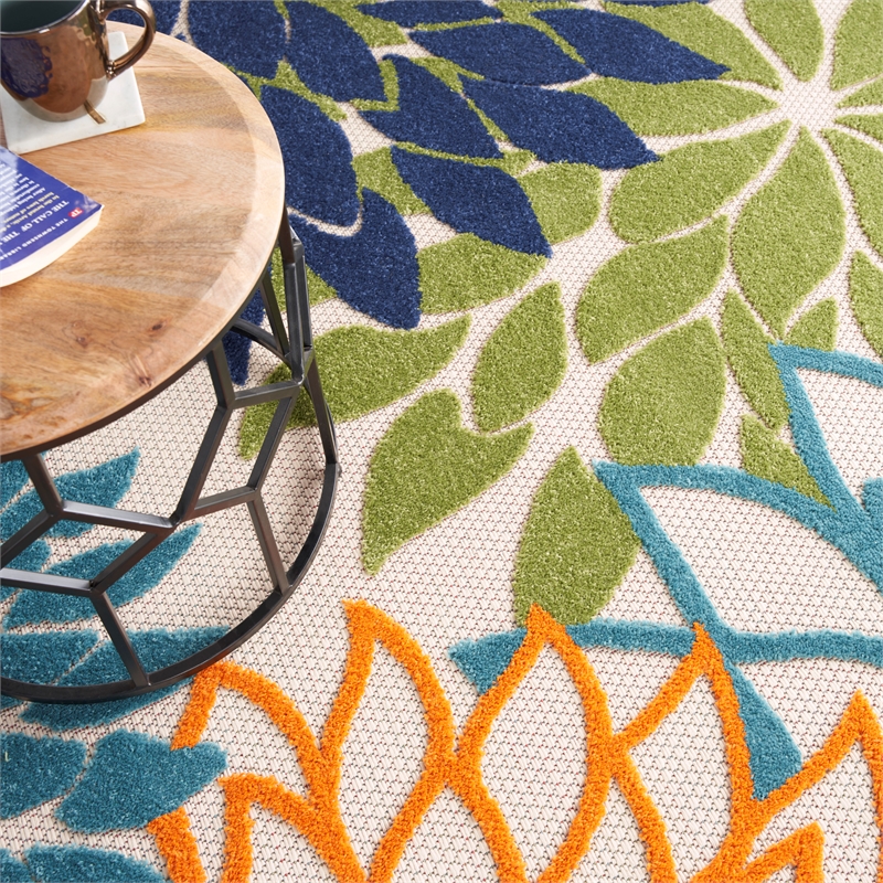 Pemberly Row 10' x Round Multicolor Fabric Tropical Area Rug (10' Round)