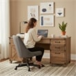 Pemberly Row Contemporary Wood Casual Farmhouse Rustic Oak Pedestal Desk
