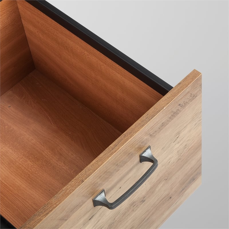 Pemberly Row Contemporary Wood Casual Farmhouse Rustic Oak Pedestal Desk