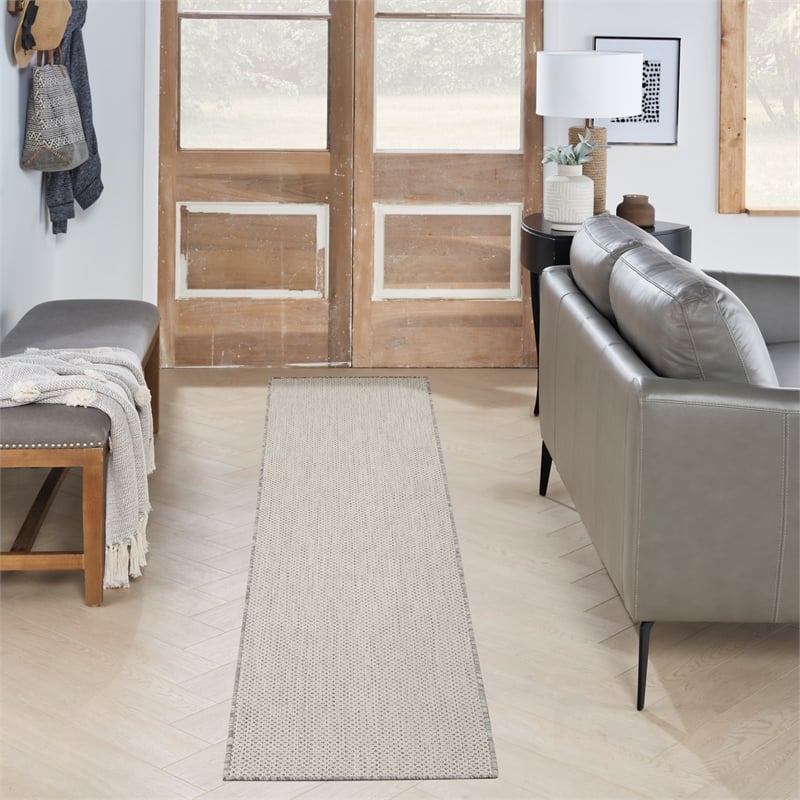 Pemberly Row 8' Runner Ivory Silver Fabric Modern Area Rug (8' Runner)