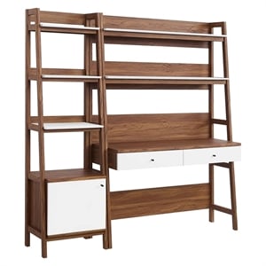 Pemberly Row 2-Piece Wood Office Desk and Bookshelf-Walnut/White