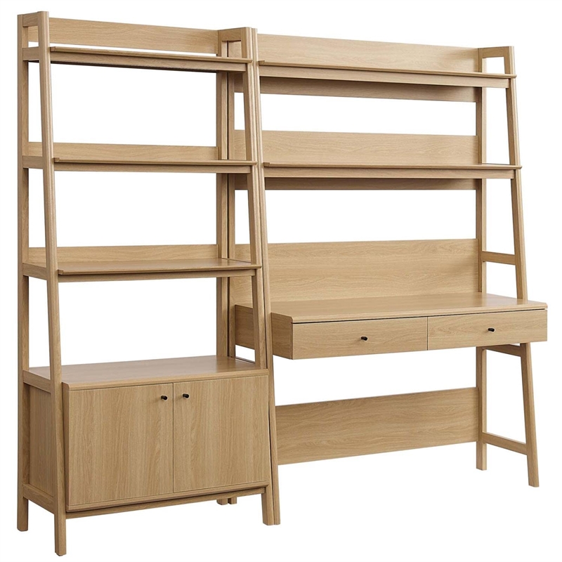 Pemberly Row 2-Piece Modern Style Wood Office Desk and Bookshelf in Oak