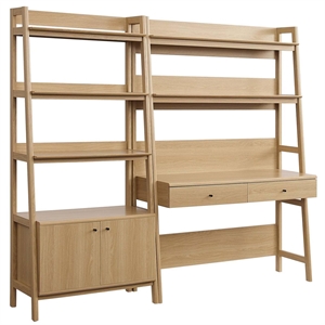 Pemberly Row 2-Piece Modern Style Wood Office Desk and Bookshelf in Oak