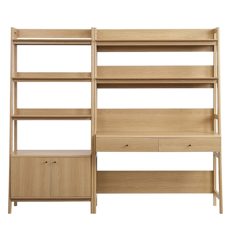Pemberly Row 2-Piece Modern Style Wood Office Desk and Bookshelf in Oak