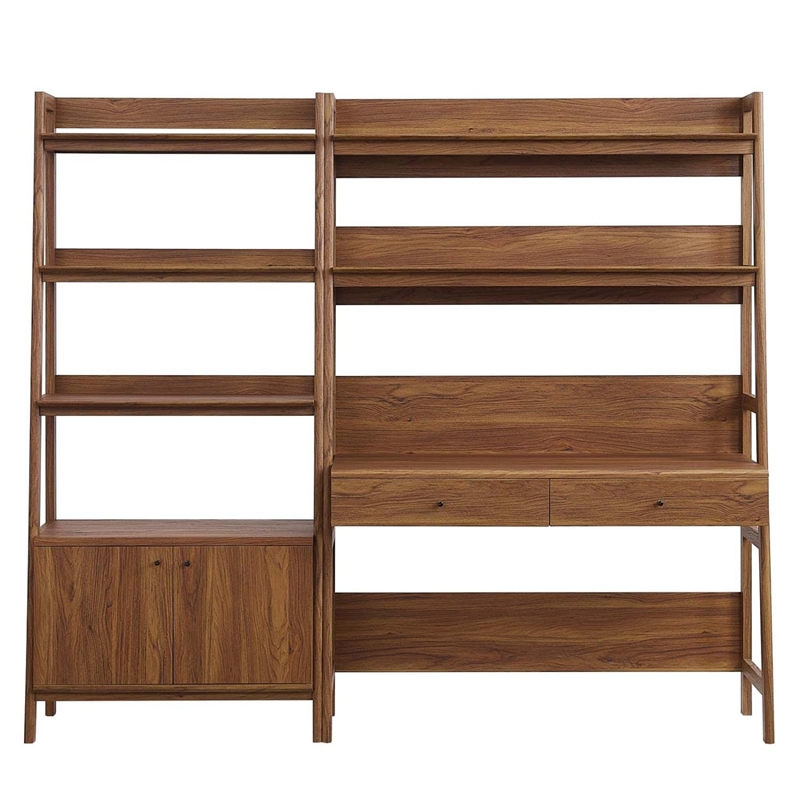 Pemberly Row 2-Piece Wood Office Desk and Bookshelf in Walnut