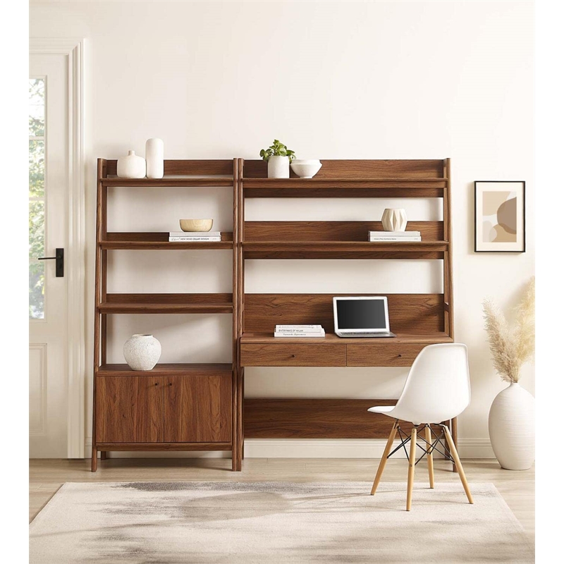 Pemberly Row 2-Piece Wood Office Desk and Bookshelf in Walnut