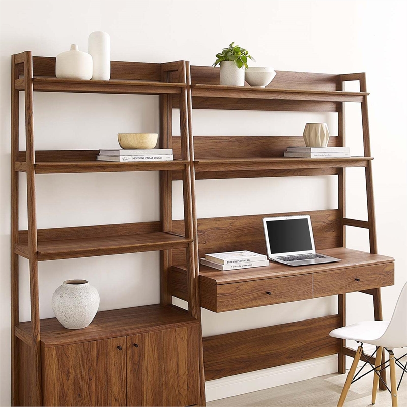 Pemberly Row 2-Piece Wood Office Desk and Bookshelf in Walnut