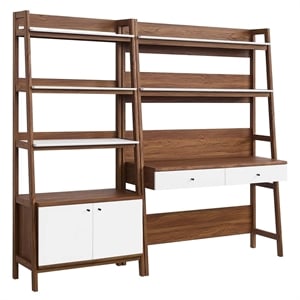 Pemberly Row 2-Piece Wood Office Desk and Bookshelf in Walnut/White