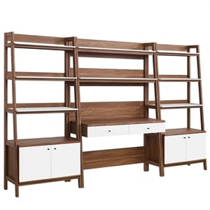 Pemberly Row 3-Piece Wood Office Desk and Bookshelf in Walnut/White