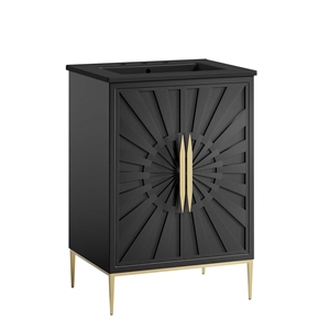 Pemberly Row 24&quot Solid Wood and MDF Bathroom Vanity in Black