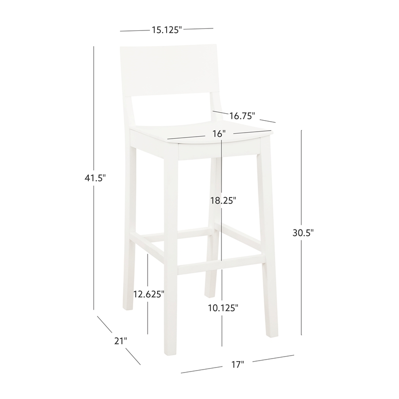 Pemberly Row Saddle Seat Bar Stools Set of Two in White Solid Rubberwood