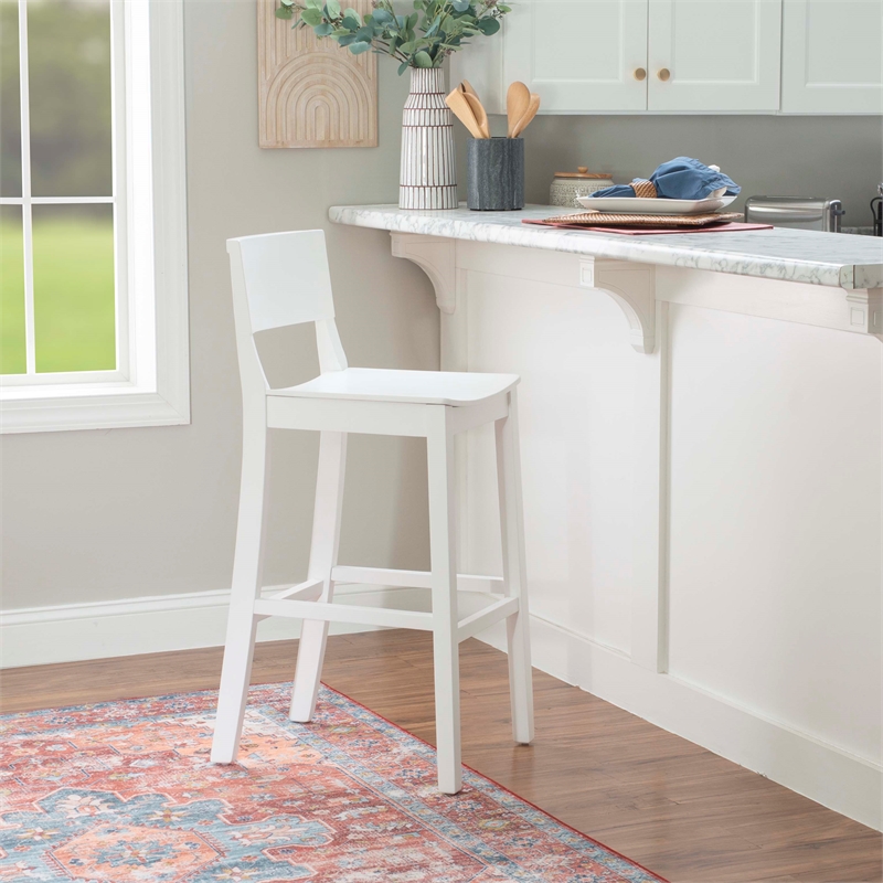 Pemberly Row Saddle Seat Bar Stools Set of Two in White Solid Rubberwood