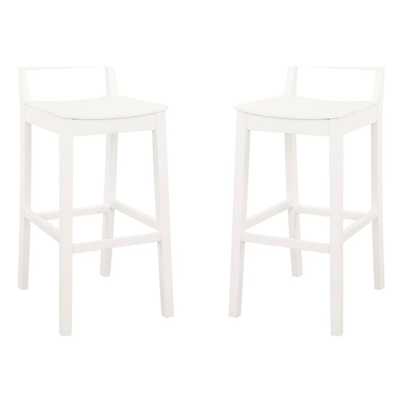 Pemberly Row Saddle Seat Bar Stools Set of Two in White Solid Rubberwood