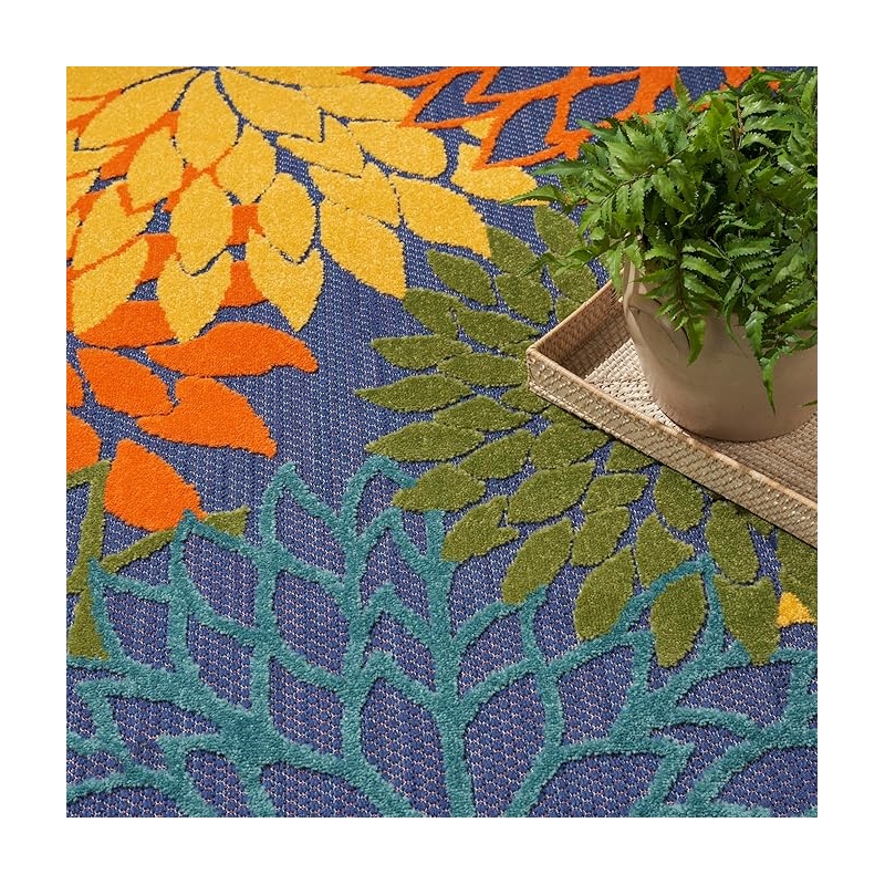 Pemberly Row 9' x 12' Navy Multicolor Fabric Outdoor Area Rug (9' x 12')