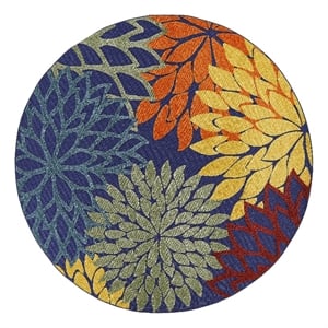 Pemberly Row Washable 63x63&quot Outdoor Polypropylene Fabric Rug - Blue/Multi-Color