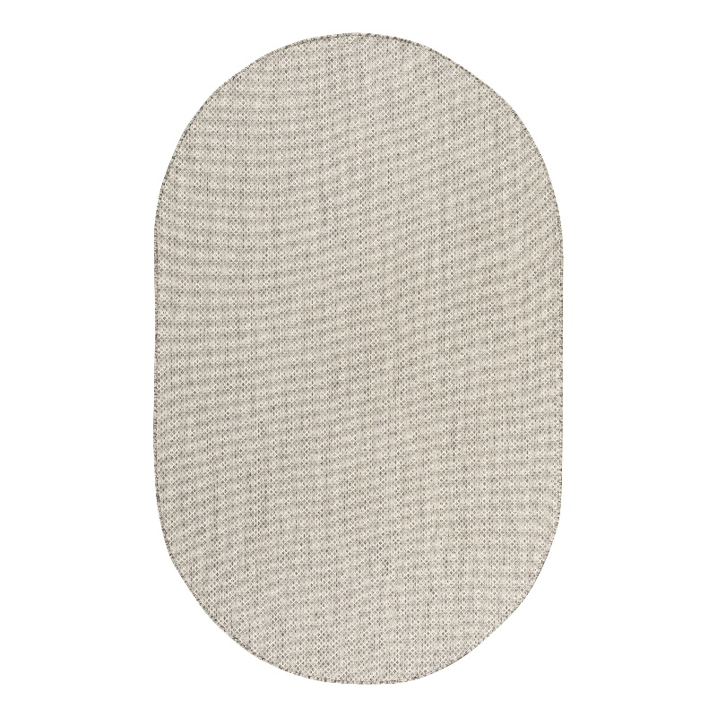 Pemberly Row Contemporary 3' x 5' Oval Ivory Silver Fabric Modern Rug