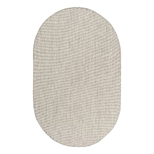 Pemberly Row Contemporary 3' x 5' Oval Ivory Silver Fabric Modern Rug