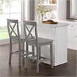 Pemberly Row 3-Piece Wood Kitchen Island w/ X-Back Stools in White
