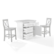 Pemberly Row 3-Piece Wood Kitchen Island w/ X-Back Stools in White