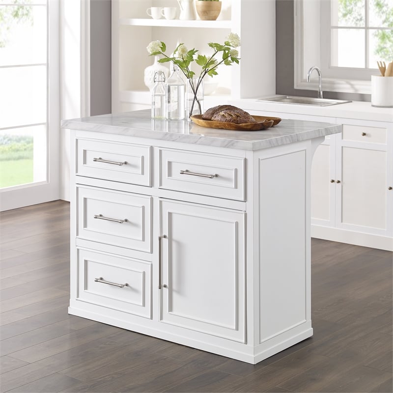 Pemberly Row Modern / Contemporary Wood MDF Kitchen Island in White