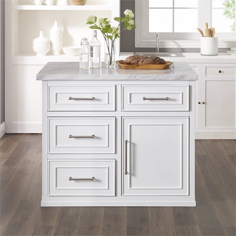 Pemberly Row Modern / Contemporary Wood MDF Kitchen Island in White