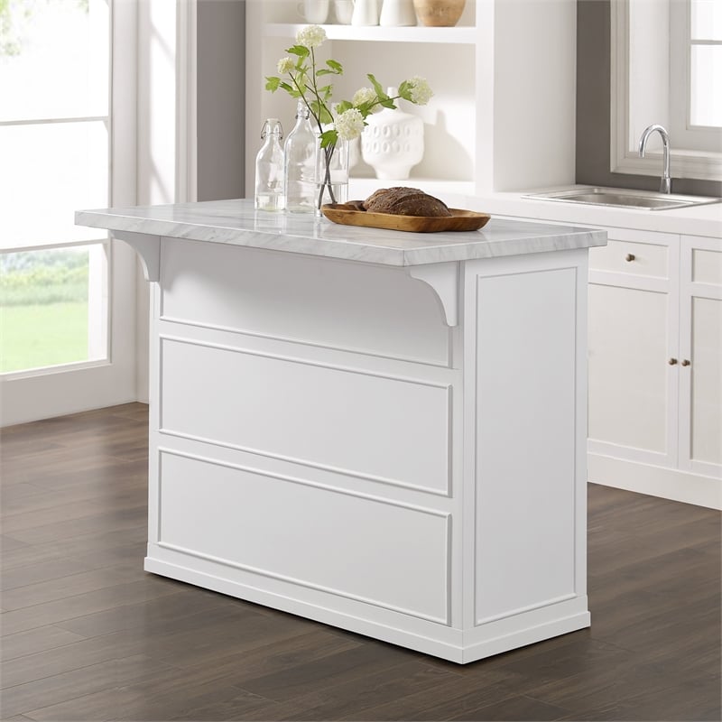 Pemberly Row Modern / Contemporary Wood MDF Kitchen Island in White