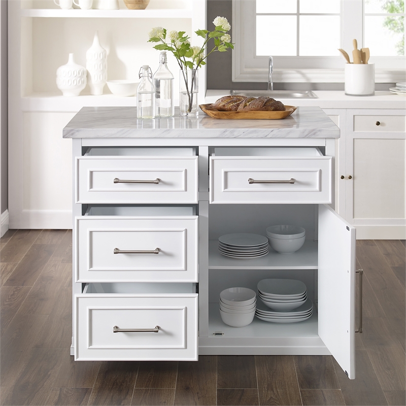 Pemberly Row Modern / Contemporary Wood MDF Kitchen Island in White
