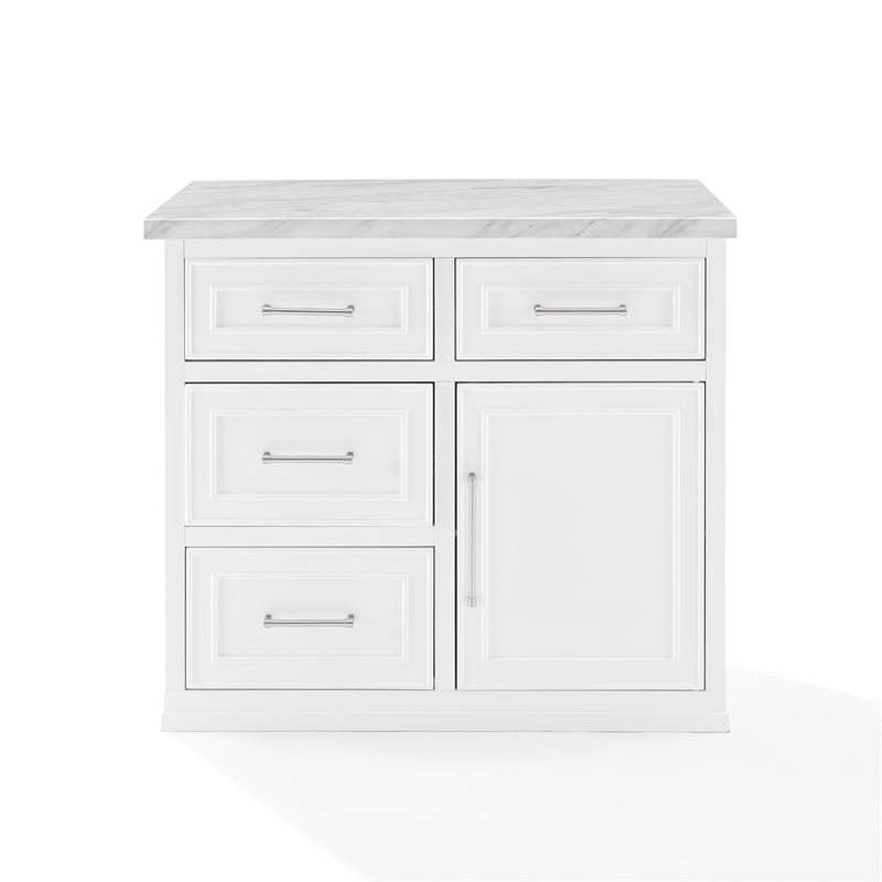 Pemberly Row Modern / Contemporary Wood MDF Kitchen Island in White