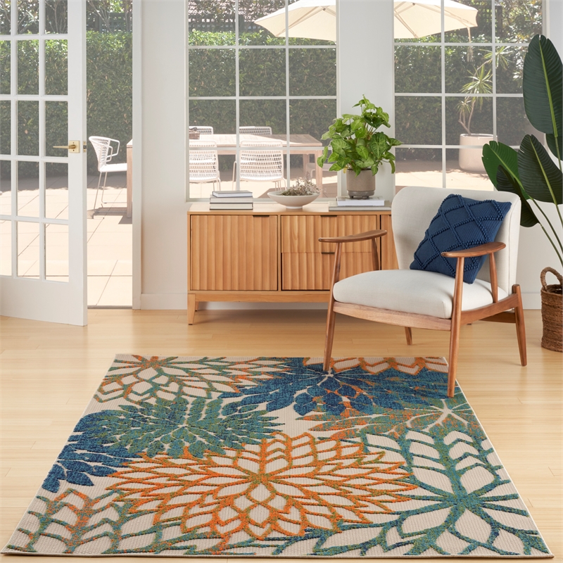 Pemberly Row 4' x 6' Blue Green Fabric Tropical Area Rug (4' x 6')
