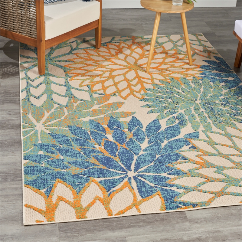 Pemberly Row 4' x 6' Blue Green Fabric Tropical Area Rug (4' x 6')