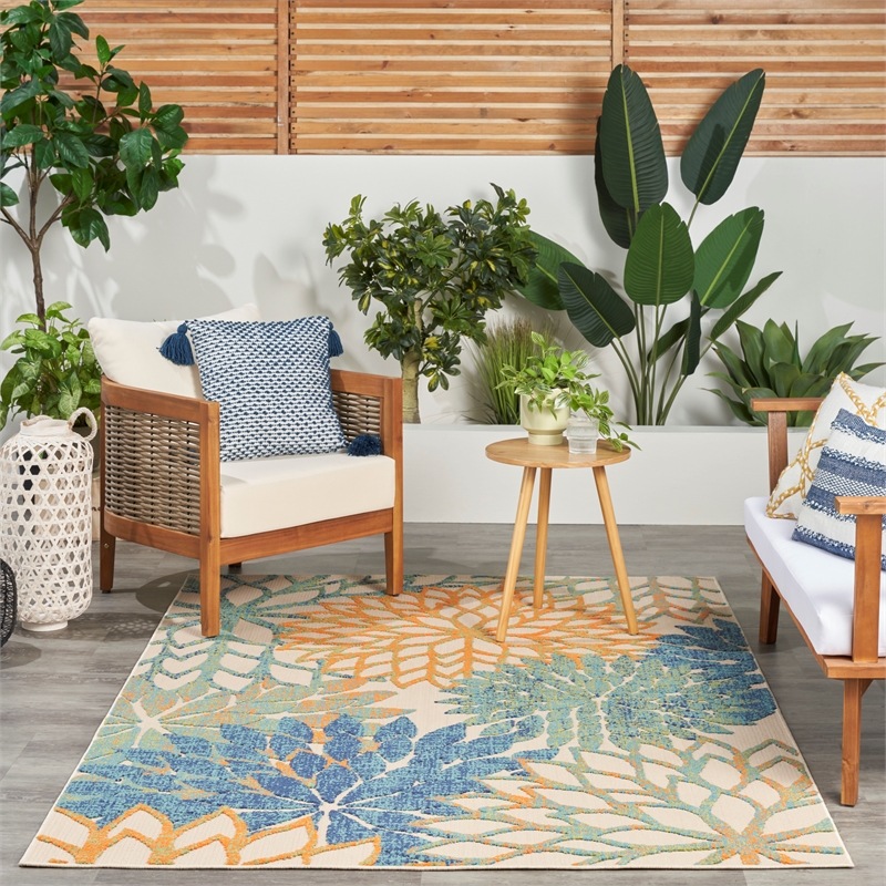 Pemberly Row 6' x 9' Blue Green Fabric Tropical Area Rug (6' x 9')