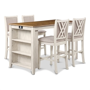 Pemberly Row 5-Piece Wood & Fabric Counter Set in Beige/Brown
