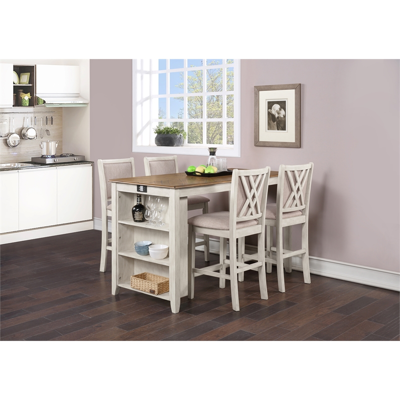 Pemberly Row 5-Piece Wood & Fabric Counter Set in Beige/Brown