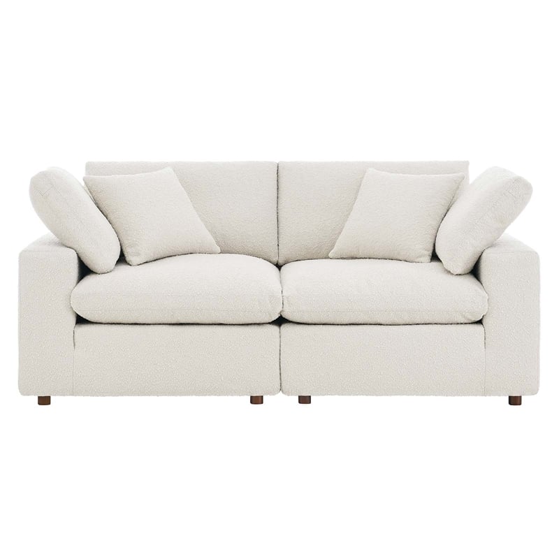 Pemberly Row Down Filled Overstuffed Boucle Fabric Loveseat in Ivory